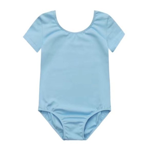 Danskin Childs Leotard Sky Blue Short Sleeve Scoop Neck Small Large Dance - Picture 11 of 11